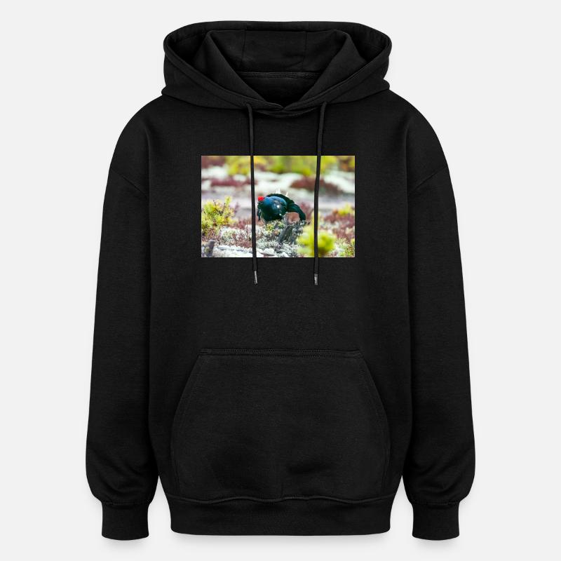 Birkhahn im Moos DSC 3331 - Oversized Unisex Hoodie - Schwarz