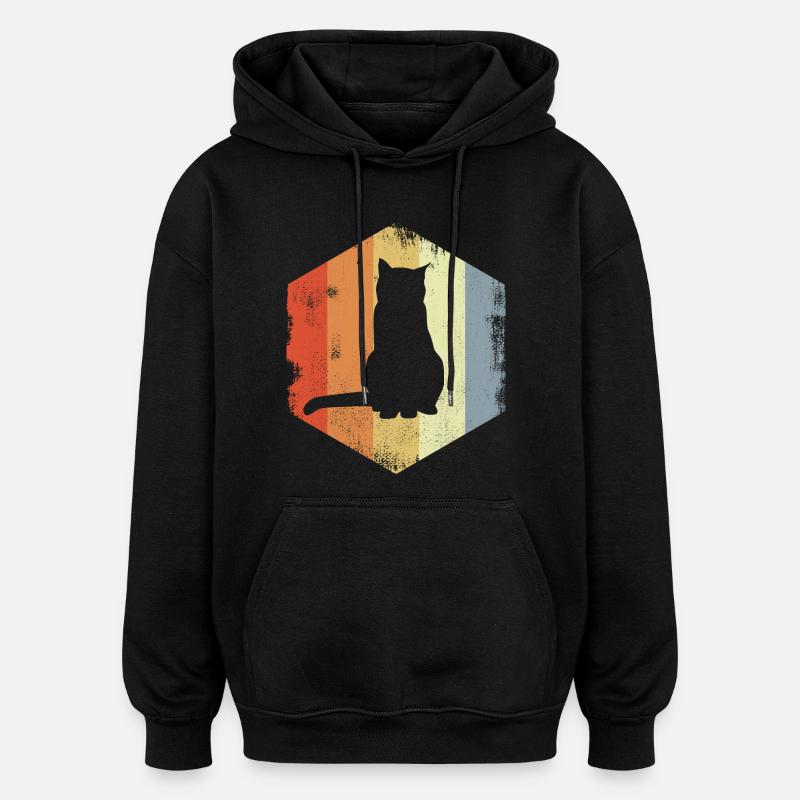 Chat rétro - Sweat à capuche oversize unisexe - noir