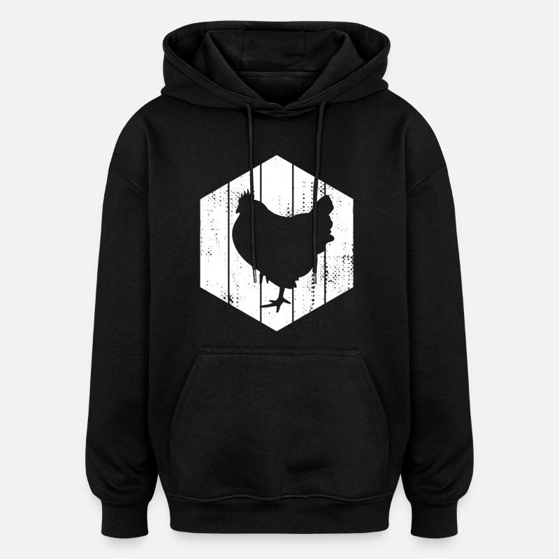 Dessin de poule - Sweat à capuche oversize unisexe - noir