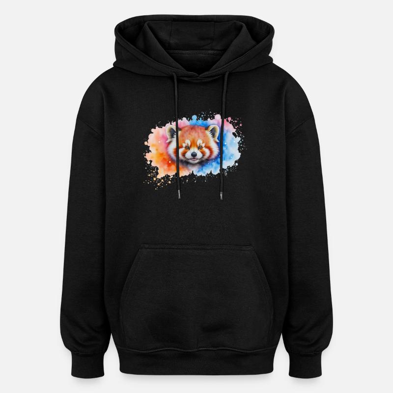 Aquarelle Red Panda Splash - Sweat à capuche oversize unisexe - noir