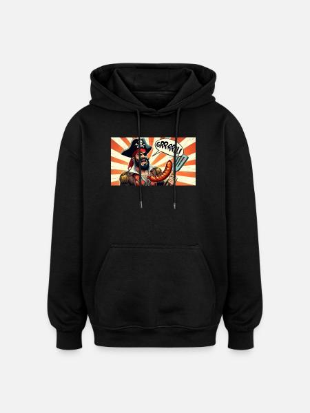 Pirat mit Wurstgrill - Oversized Unisex Hoodie - Schwarz
