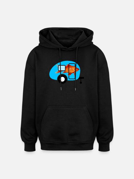 Caravan Goldfish Camping Caravan Vintage Fish - Oversized Unisex Hoodie - black