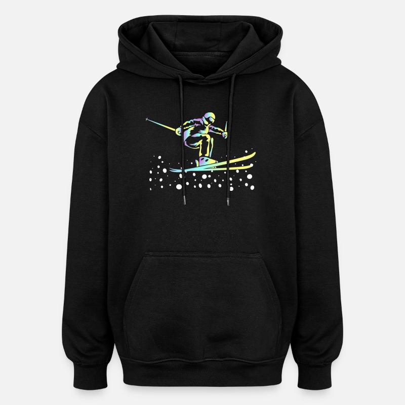 Neon Gradient Ski Jumping - Oversized Unisex Hoodie - black