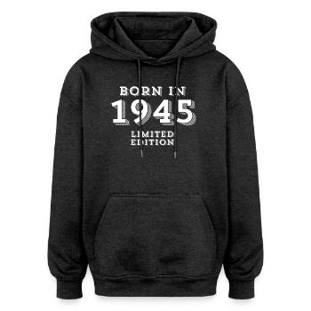 1945, année de naissance, 79 ans - Sweat à capuche oversize unisexe - charbon - Devant - Noah (186cm)