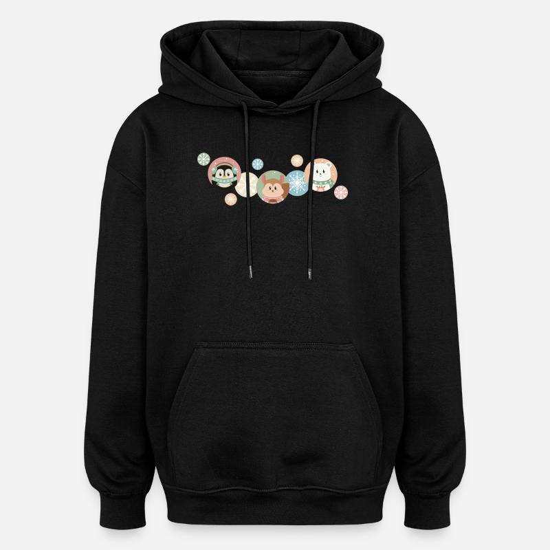 Cute Animals - Christmas Pattern - Oversized Unisex Hoodie - black