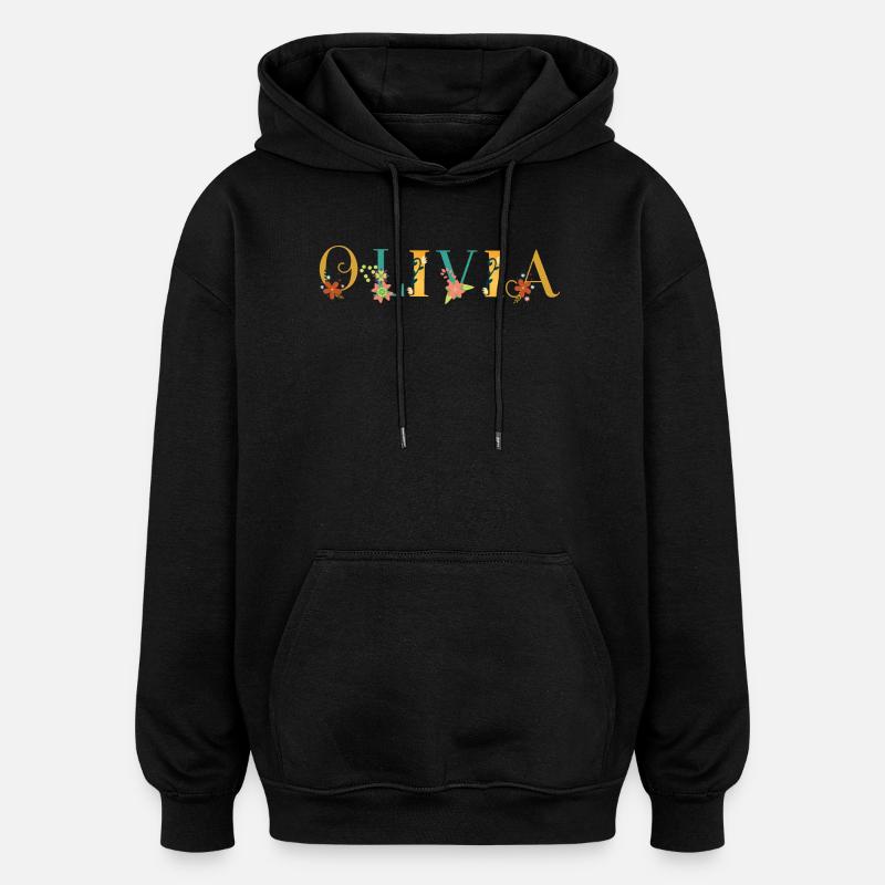 OLIVIA Namenskunst mit gestickten Blumen - Oversized Unisex Hoodie - Schwarz