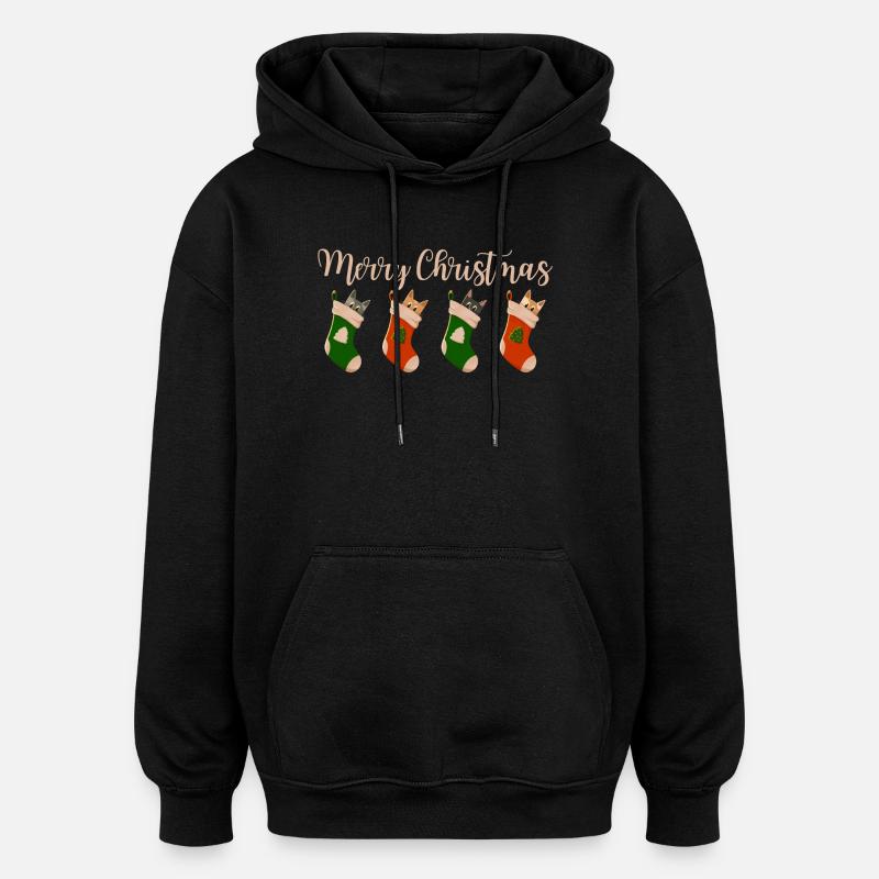 Joyeux Noël - Chats pour Noël - Sweat à capuche oversize unisexe - noir