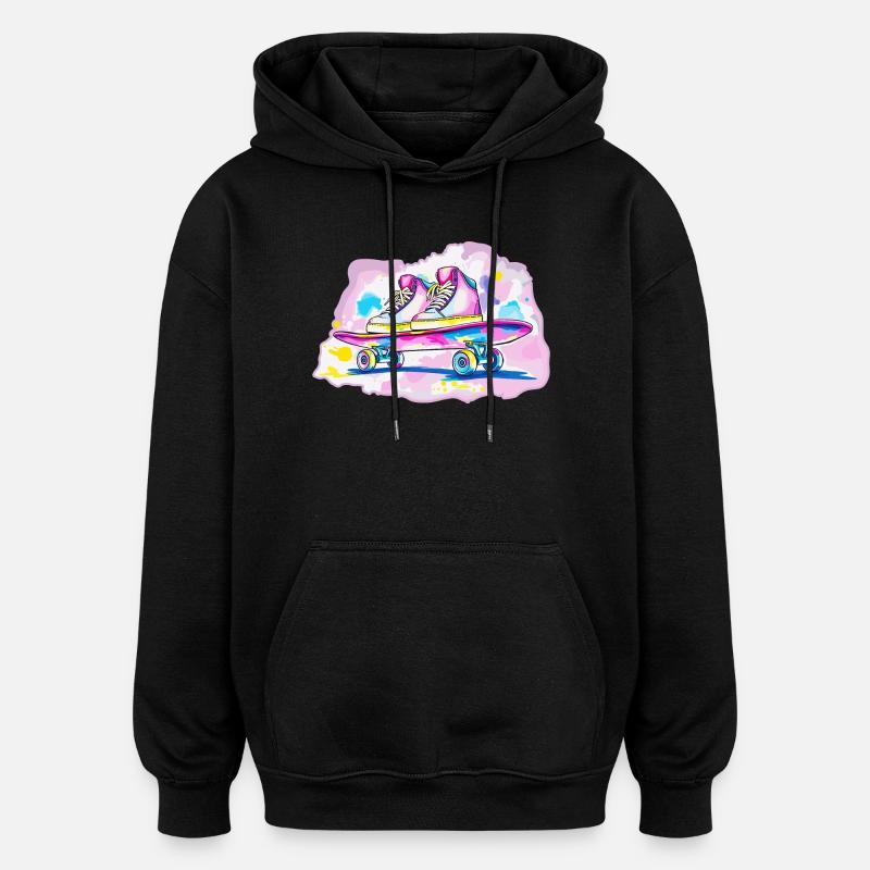 Skateboard mit Schuhe - Oversized Unisex Hoodie - Schwarz