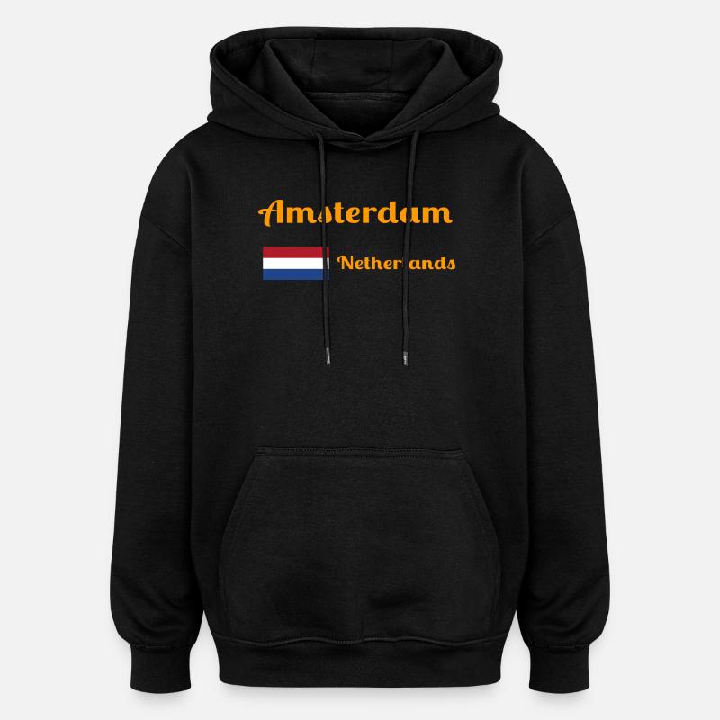 Amsterdam, Pays-Bas - Imprimés élégants - Sweat à capuche oversize unisexe - noir