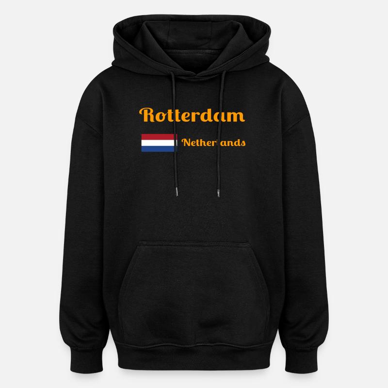 Rotterdam Pays-Bas - Imprimés élégants - Sweat à capuche oversize unisexe - noir