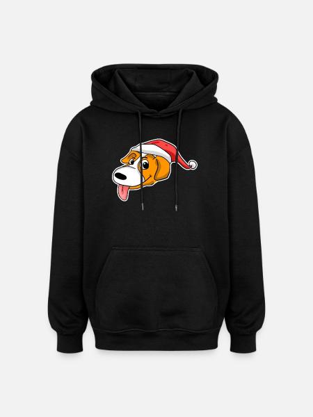 Christmas Dog Head Hat - Oversized Unisex Hoodie - black
