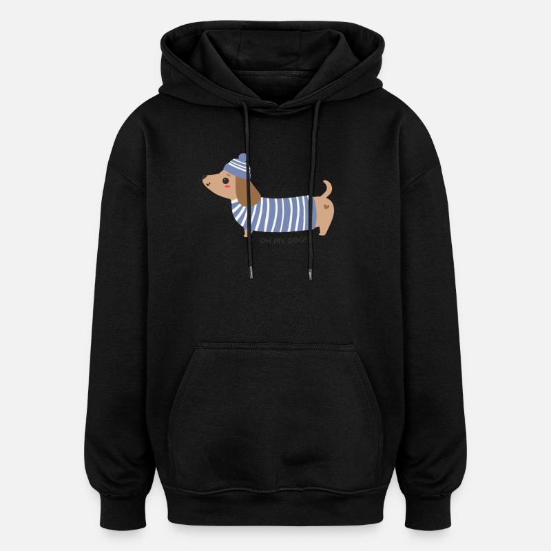Oh mon chien ! - Rayures bleues - Sweat à capuche oversize unisexe - noir