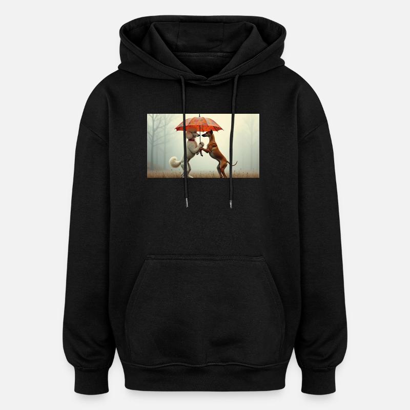 Hunde unter Regenschirm - Oversized Unisex Hoodie - Schwarz