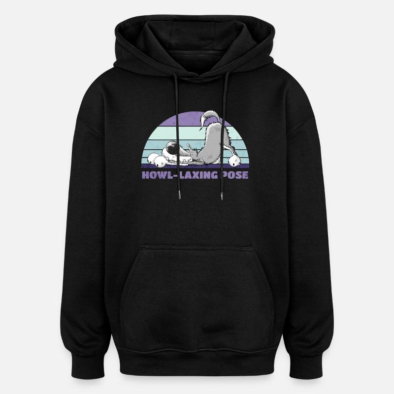 Wolf Yoga Howl-Laxing Pose - Sweat à capuche oversize unisexe - noir