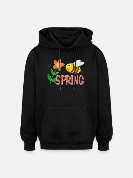 Spring motif with bee - Oversized Unisex Hoodie - black