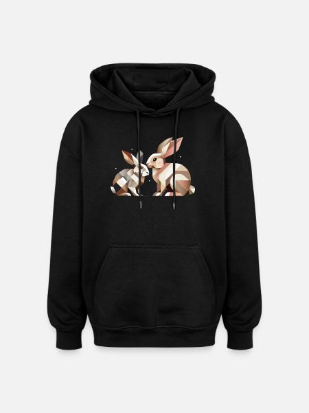 Two rabbits in geometric representation - Oversized Unisex Hoodie - black