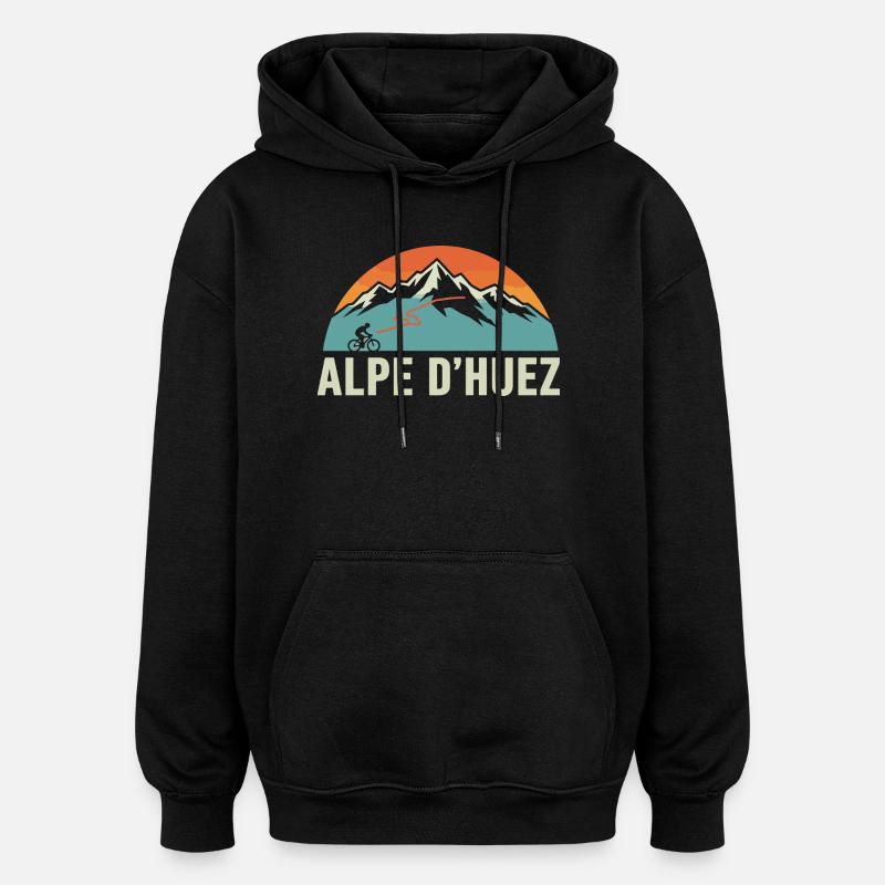 Alpe d'Huez Course Rétro - Sweat à capuche oversize unisexe - noir
