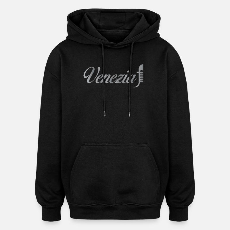 Venezia Script Métallique - Sweat à capuche oversize unisexe - noir