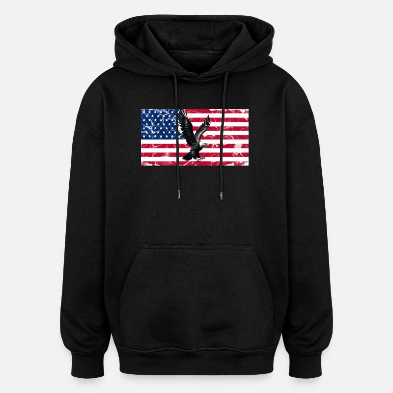 Liberty Eagle over US flag - Oversized Unisex Hoodie - black
