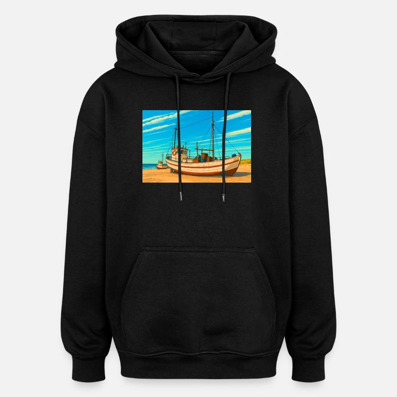 Kutter am Sletterstrand in Dänemark - Oversized Unisex Hoodie - Schwarz