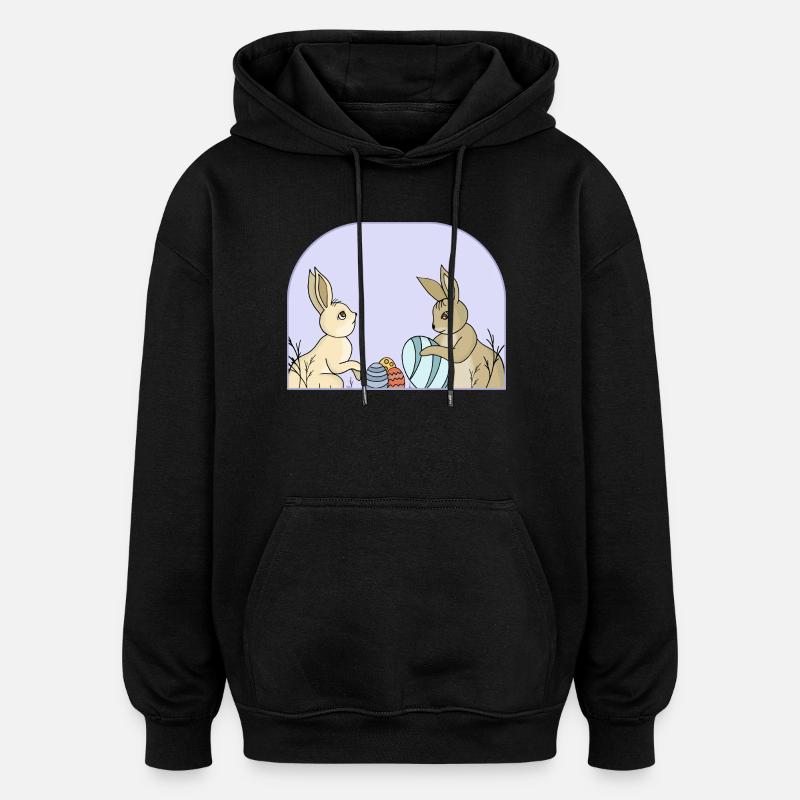 Süße Hasen mit Eiern - Oversized Unisex Hoodie - Schwarz