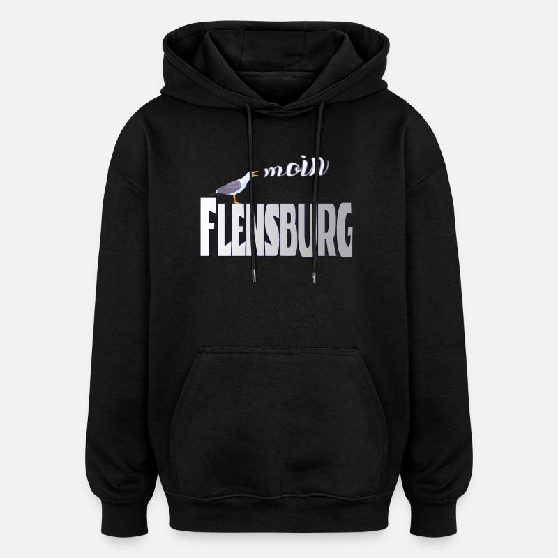 Flensburg Möwe & Moin Design - Oversized Unisex Hoodie - Schwarz