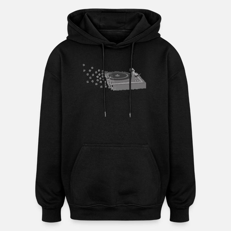 Platine vinyle Pixelart - Sweat à capuche oversize unisexe - noir