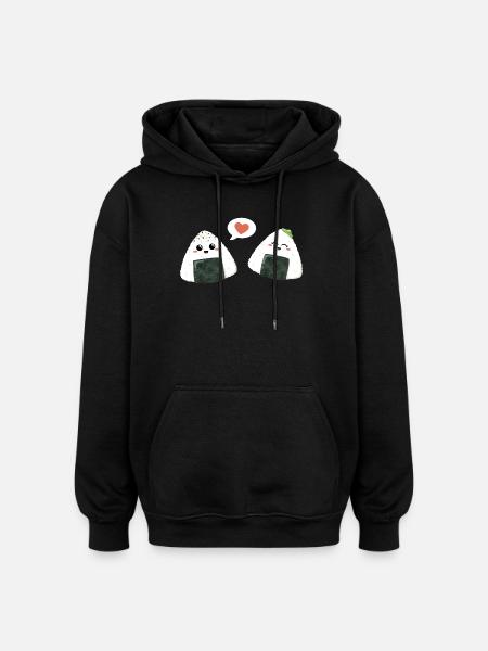 Onigiri Couple Love - Oversized Unisex Hoodie - black