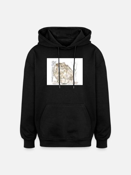 Manul wild cat - Oversized Unisex Hoodie - black