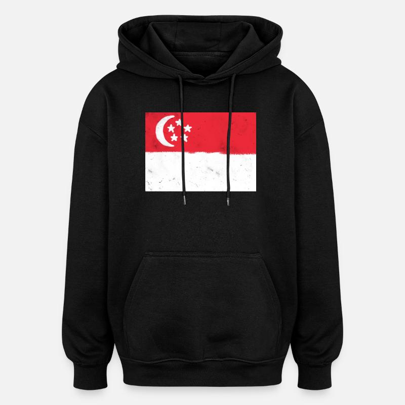 Flagge von Singapur - Oversized Unisex Hoodie - Schwarz