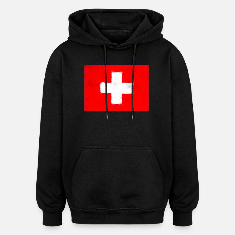 Drapeau de la Suisse - Sweat à capuche oversize unisexe - noir