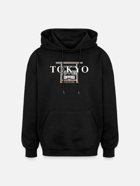 Tokyo, Yasukuni Jinja, Hand Drawing Japan - Oversized Unisex Hoodie - black