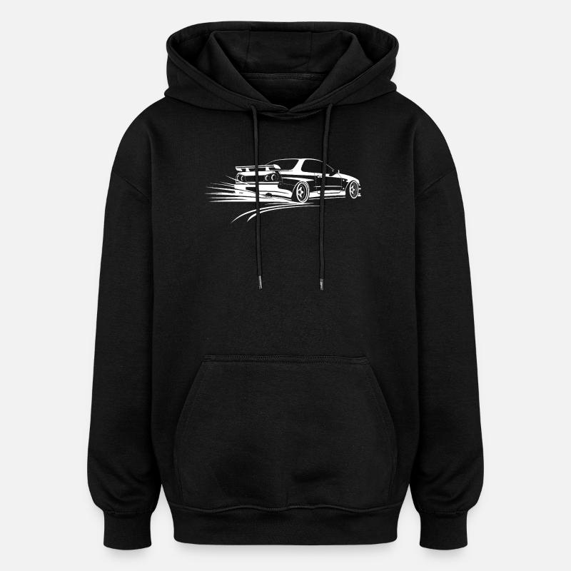 Voiture de course stylisée monochrome drift - Sweat à capuche oversize unisexe - noir