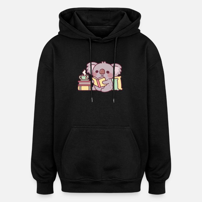 Koala mignon lisant un livre - Sweat à capuche oversize unisexe - noir