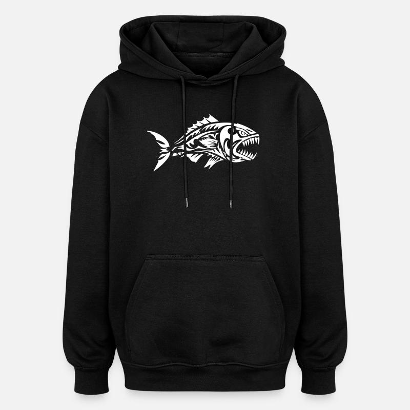 Poisson Tribal Piranha - Sweat à capuche oversize unisexe - noir