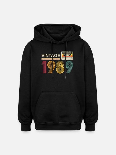 Vintage 1980s Cassette Tape Design - Oversized Unisex Hoodie - black