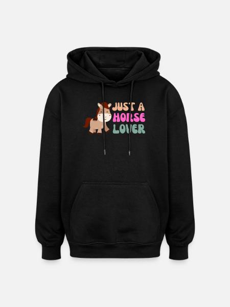 Whimsical Horse Lover Illustration - Oversized Unisex Hoodie - black