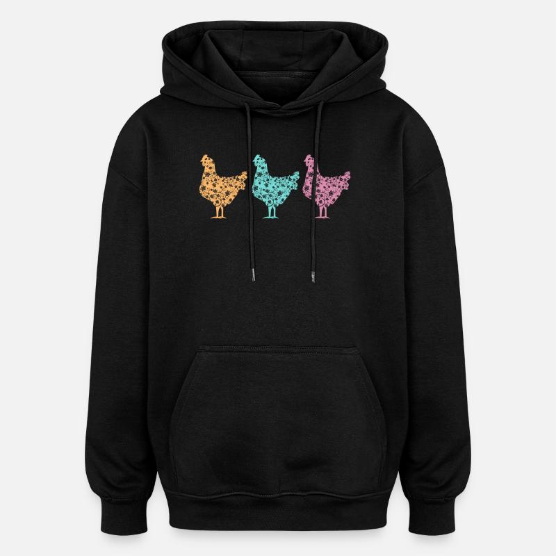 Pastel Chickens Silhouettes Pattern - Oversized Unisex Hoodie - black