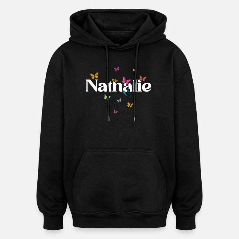 Schöner Mädchenname mit Schmetterlingen NATHALIE - Oversized Unisex Hoodie - Schwarz