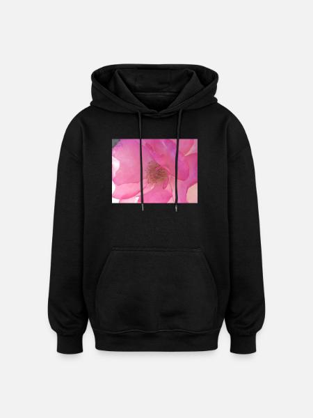 Gentle rose blossom in pink - Oversized Unisex Hoodie - black