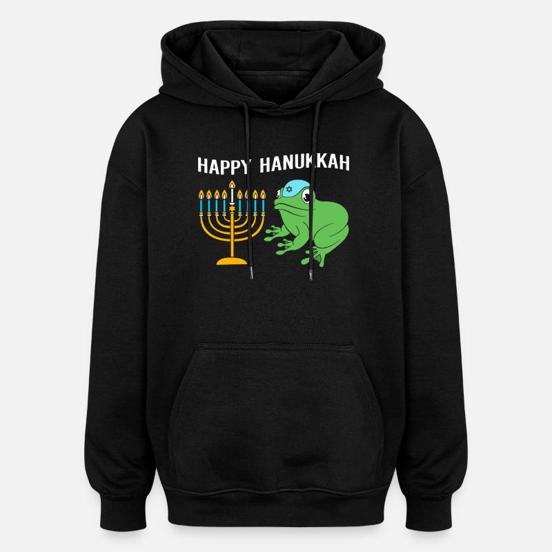 Hanoukka Hanoukka Hanoukka Grenouille - Sweat à capuche oversize unisexe - noir