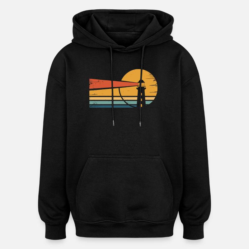 Phare Rétro Coucher de soleil - Sweat à capuche oversize unisexe - noir