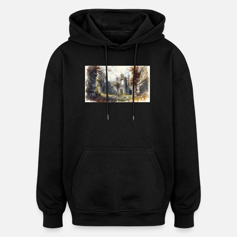 Ruines d'automne en aquarelle - Sweat à capuche oversize unisexe - noir