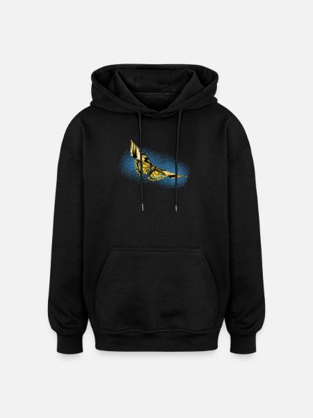 Yellow Butterfly Blue Accent - Oversized Unisex Hoodie - black