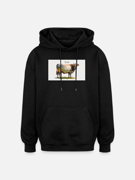 Tyrol Kuh mit Bergpanorama - Oversized Unisex Hoodie - Schwarz