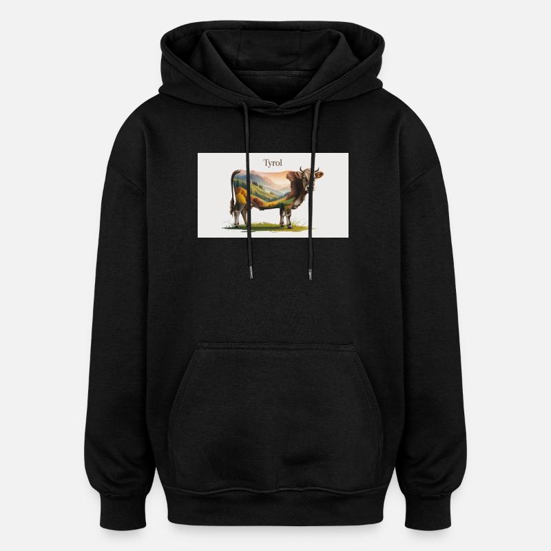 Tyrol Kuh mit Bergpanorama - Oversized Unisex Hoodie - Schwarz