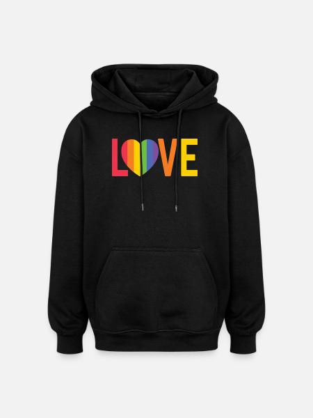 Rainbow Heart LOVE Design - Oversized Unisex Hoodie - black