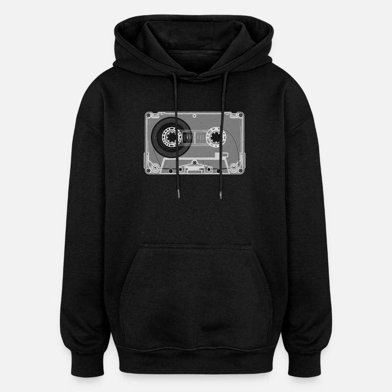 Cassette Retro Print - Sweat à capuche oversize unisexe - noir