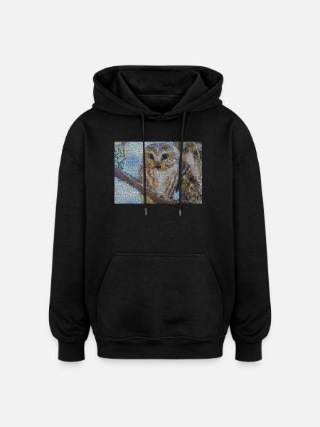 Nocturnal Owl Mosaic - Oversized Unisex Hoodie - black