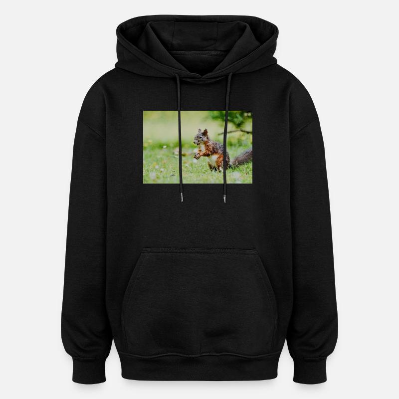 Mosaïque d’écureuil dans le champ d’herbe - Sweat à capuche oversize unisexe - noir